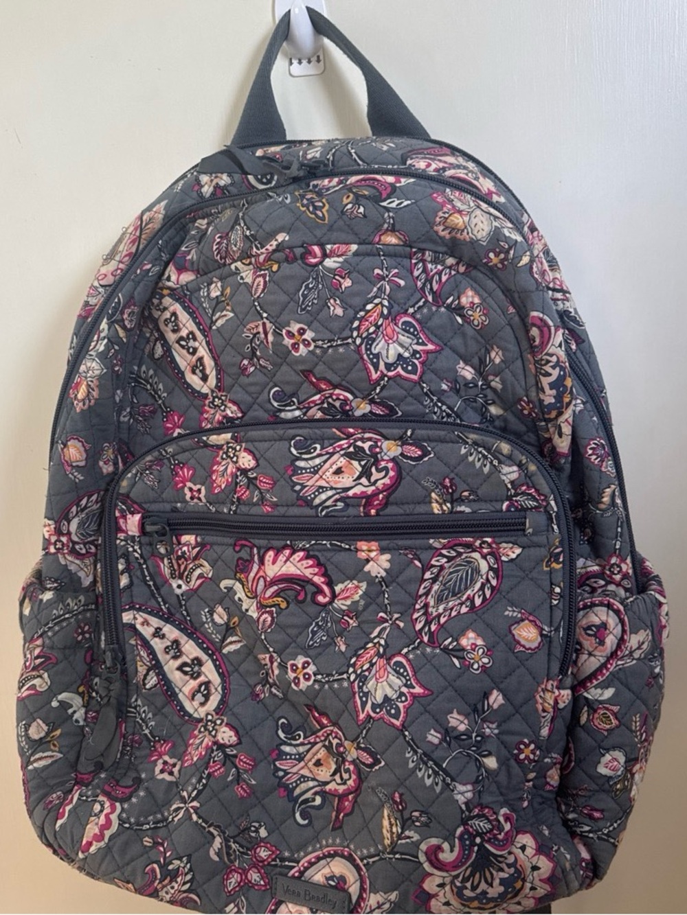 Vera Bradley Quilted Paisley Backpack in Charcoal and Pink